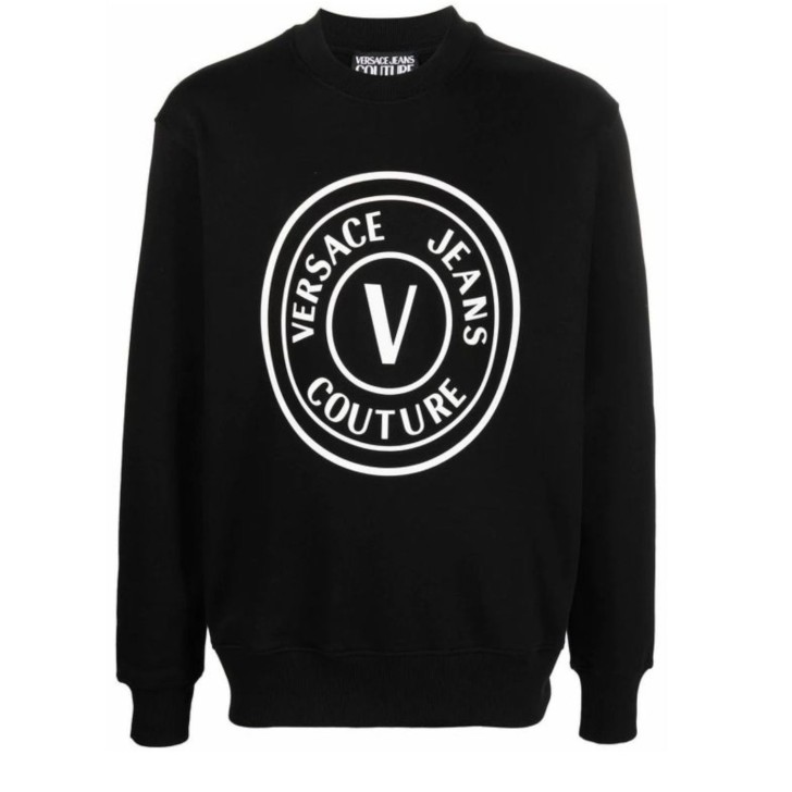 Versace Jeans Couture Felpa Nera con maxi logo stampato bianco 