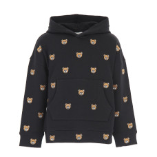 Moschino Felpa in cotone Nera con cappuccio con logo Teddy Bear All Over
