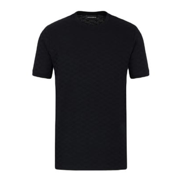 EMPORIO ARMANI T-SHIRT A MANICA CORTA BLACK IN JERSEY CON LOGO JACQUARD EAGLE ALL OVER TONO SU TONO 