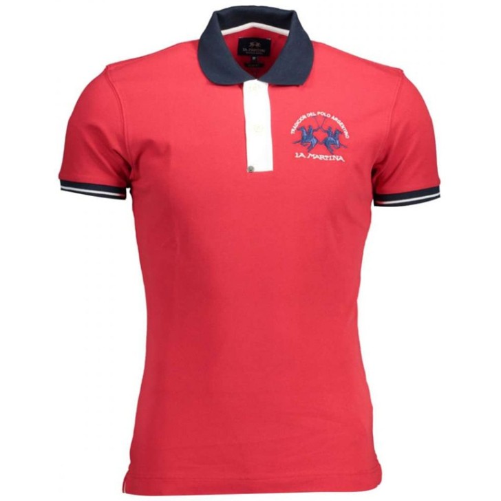 La Martina  Polo da uomo rossa Logo ricamato a contrasto