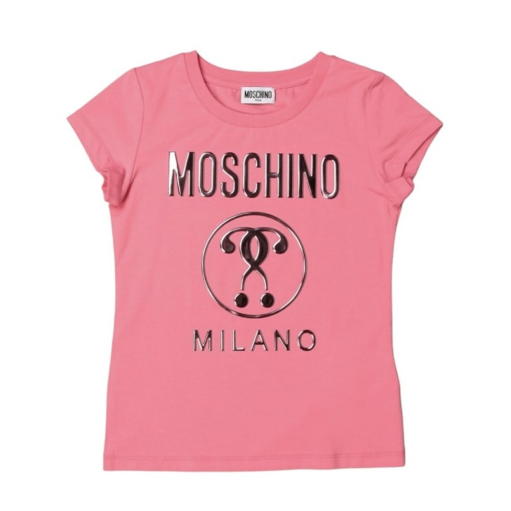 Moschino T-shirt rosa a manica corta con maxi logo