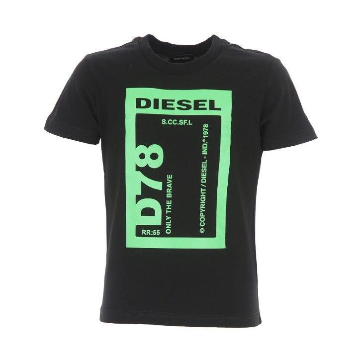 Diesel T-shirt a girocollo da bambino nera con logo lettering 