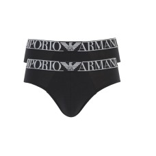 Emporio Armani Set 2 Slip in cotone elasticizzato con vita elastica e logo lettering 1117331A72007320