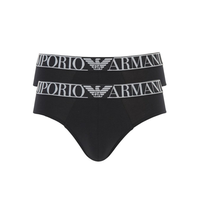 Emporio Armani Set 2 Slip in cotone elasticizzato con vita elastica e logo lettering 1117331A72007320