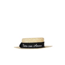 Giulia N Couture Cappello in Paglia con nastro nero con logo lettering