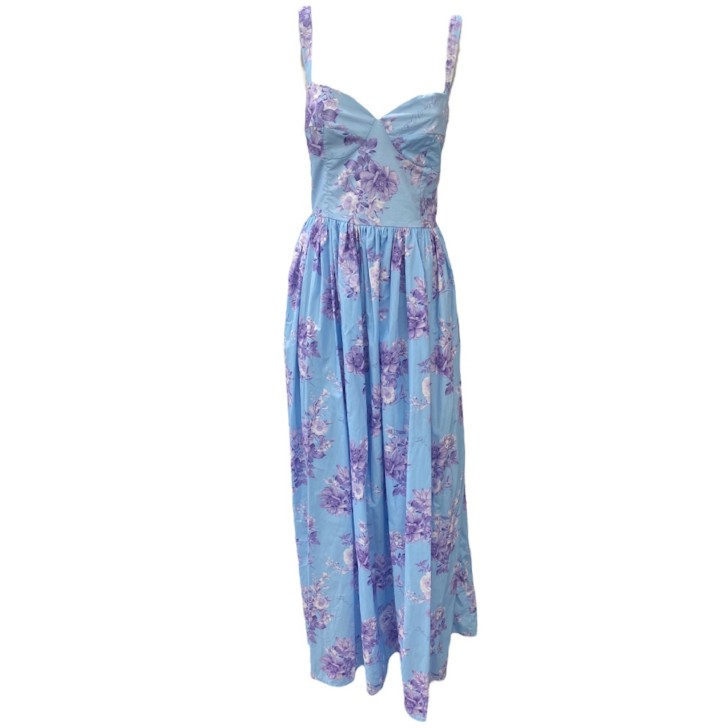Giulia N  Couture Abito lungo azzurro con stampa floreale Lilla All Over