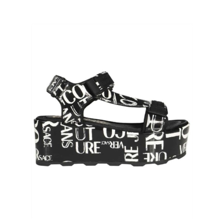 Versace Jeans Couture Sandali da Donna neri con stampa Logo Couture all over