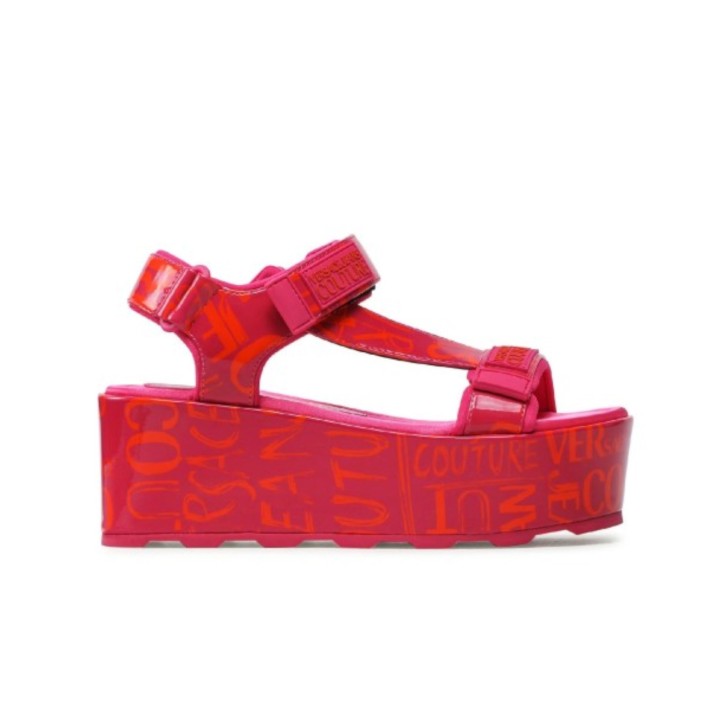 Versace Jeans Couture Sandali da Donna Fucsia con stampa Logo Couture all over