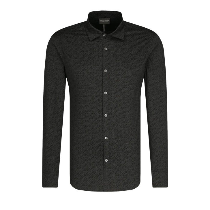 Emporio Armani Camicia SLIM FIT Nera con microlettering all over e collo alla francese