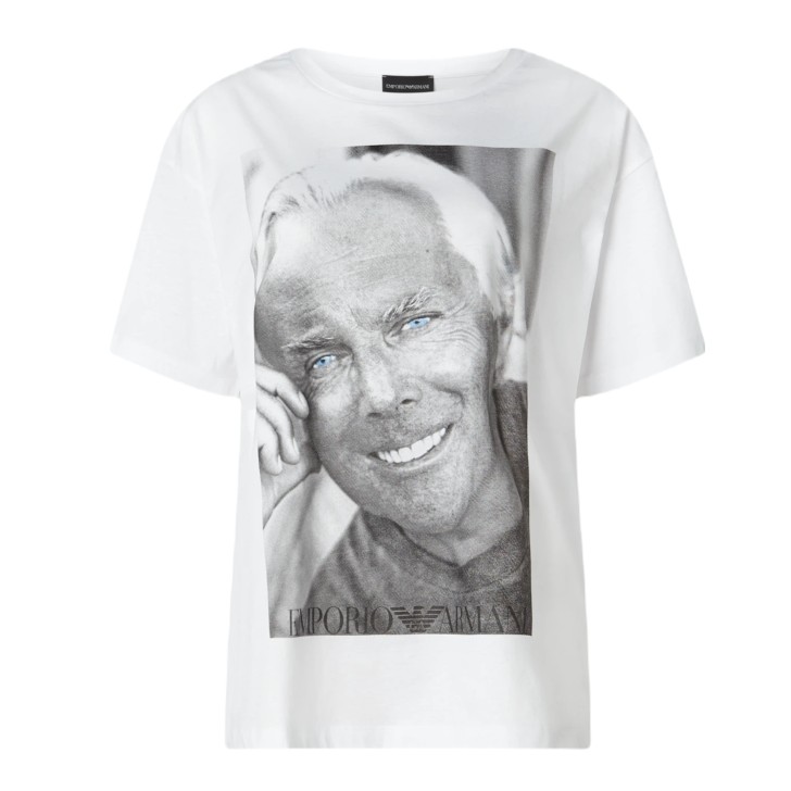Emporio Armani T-shirt Bianca con stampa fotografica ritratto Armani da Donna