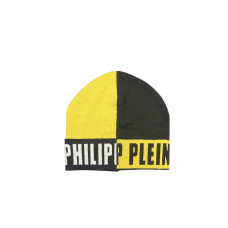 Philipp Plein Cappello in Misto Lana Nero e Giallo con logo lettering