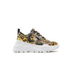 Versace Jeans Couture Sneakers Nera in pelle da Donna con stampa barocco all over