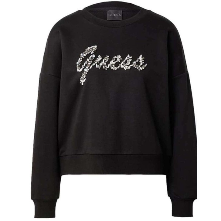 Guess felpa nera con logo in strass 