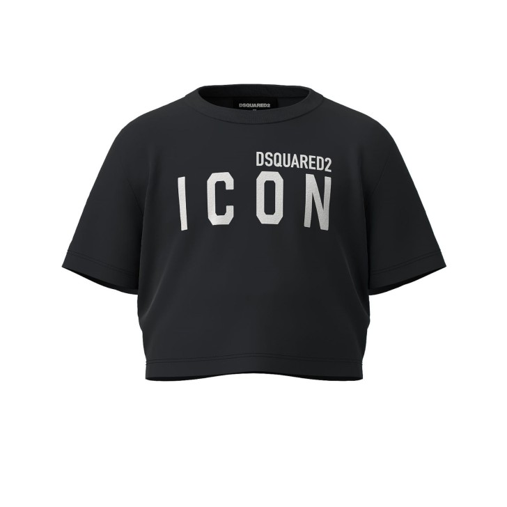 Dsquared2 T-shirt corta nera in cotone oversize a manica corta con maxi logo DSQUARED2 ICON