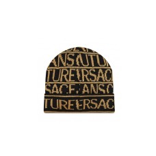 VERSACE JEANS COUTURE CAPPELLO UNISEX BLACK CON LOGO LETTERING GOLD ALL OVER