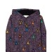 Moschino Felpa nera in cotone con cappuccio e logo lettering viola e Teddy Bear multicolor All Over