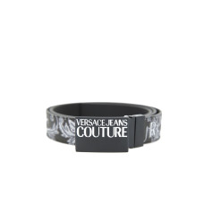 Versace Jeans Couture Cintura da Uomo in Pelle Nera con stampa Logo Couture all over