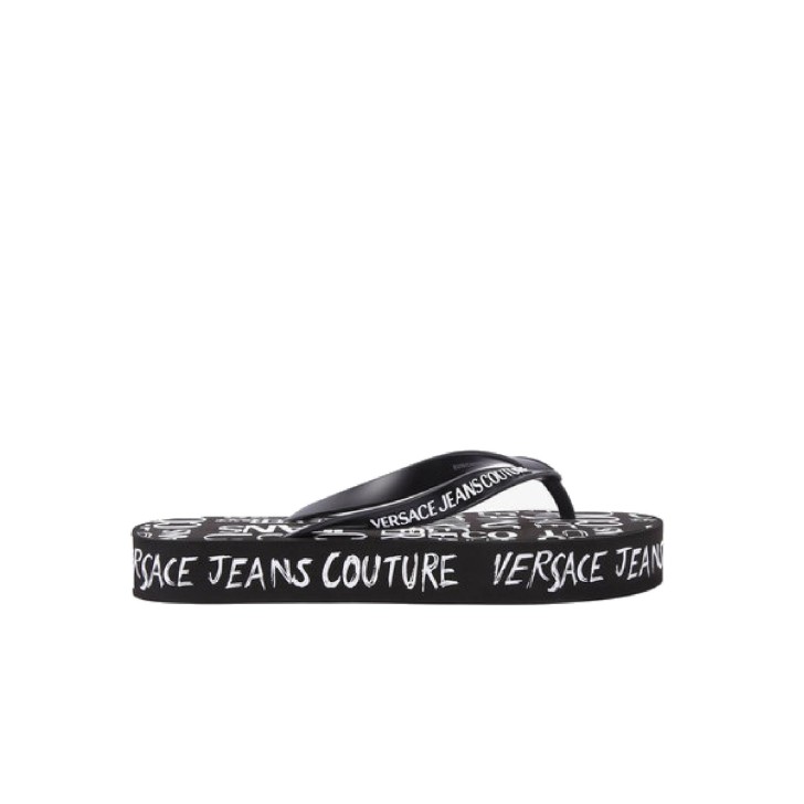 Versace Jeans Couture Infradito nero in gomma con logo lettering All Over