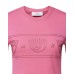 Chiara Ferragni T-shirt rosa in jersey di cotone a manica corta con maxi LOGOMANIA in strass