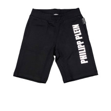 Philipp Plein Pantaloncino in cotone nero con logo PHILIPP PLEIN stampato