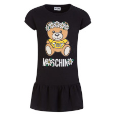 Moschino Abito nero in cotone con Teddy Bear e logo lettering