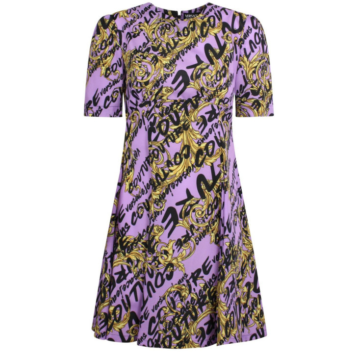 Versace Jeans Couture Abito Lilla con stampa Logo Brush Couture All Over 
