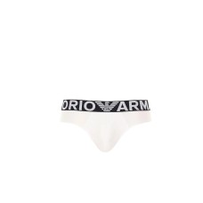 Emporio Armani Slip bianco in cotone con vita elastica e logo lettering