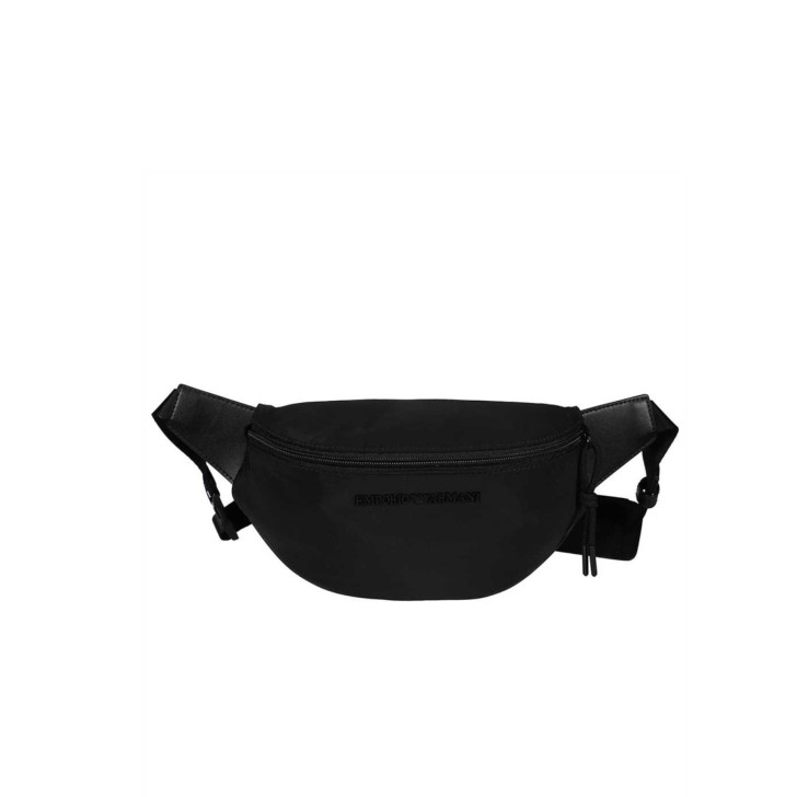 Emporio Armani Marsupio nero in nylon riciclato con logo lettering a rilievo