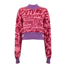 Versace Jeans Couture Maglioncino a collo alto rosa con stampa lettering All Over