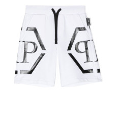 Philipp Plein Pantaloncino in cotone bianco con maxi logo PHILIPP PLEIN stampato