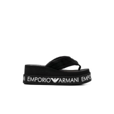 Emporio Armani Swimwear Infradito Nero con zeppa e logo lettering laterale