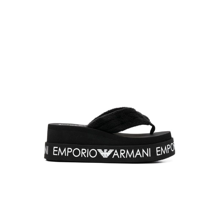 Emporio Armani Infradito Nero con zeppa e logo lettering laterale