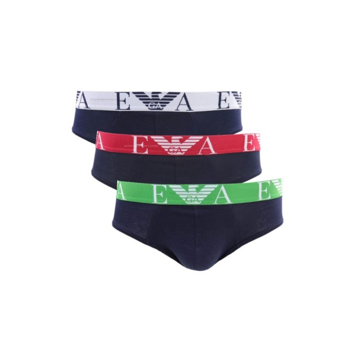 Emporio Armani Set 3 Slip in cotone stretch con vita elastica e logo bold monogram 1117342F71570435