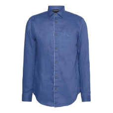 Emporio Armani camicia in lino Blu con logo a contrasto