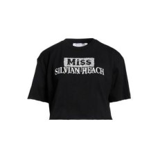Silvian Heach T-shirt corta nera con logo lettering in glitter e strass
