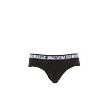 Emporio Armani Slip nero in cotone con vita elastica e logo lettering 1116170A52500020