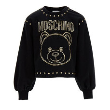 Moschino Felpa nera con maxi logo lettering e Teddy borchiato