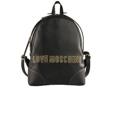 Love Moschino Zaino nero con logo lettering con borchie e sulla fascia che percorre la zip