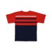 Moschino T-shirt in cotone bicolore rossa e blu a manica corta con logo lettering e Teddy stampato