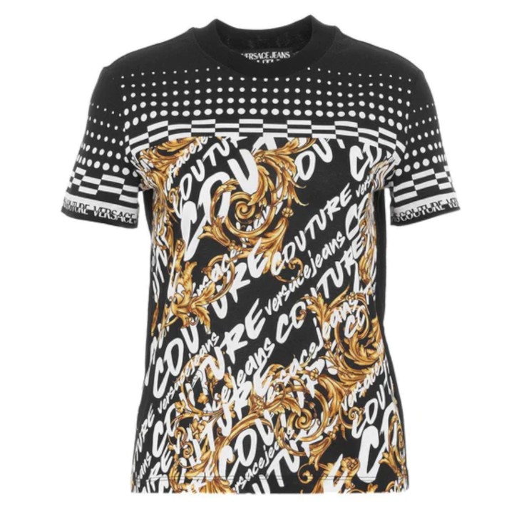 Versace Jeans Couture T-shirt in cotone a manica corta con stampa Logo Brush Couture All Over