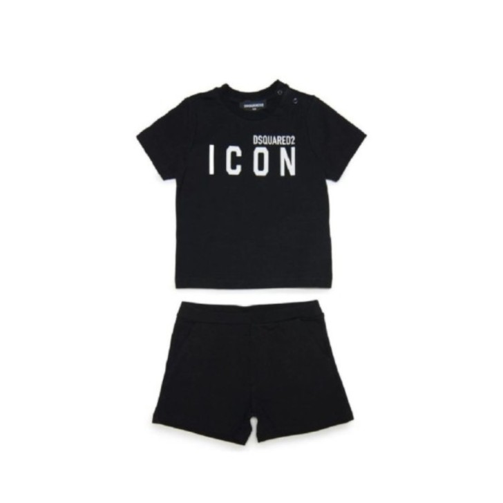 Dsquared2 Tuta completa in cotone nera con Logo DSQUARED2 ICON