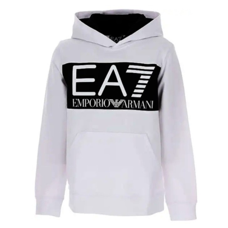 EA7 Emporio Armani Felpa bianca da bimbo con logo a contrasto 
