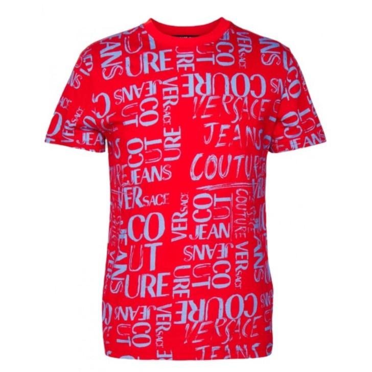 Versace Jeans Couture T-shirt da Uomo Rossa con logo Couture all over