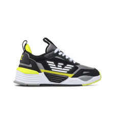 EA7 Emporio Armani Sneakers da uomo nera con inserti a contrasto di colore giallo fluo