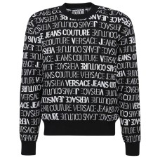 Versace Jeans Couture Maglioncino Nero con logo Lettering All Over Bianco