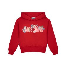 Moschino Felpa Rossa con Cappuccio con stampa Roses e Teddy Bear