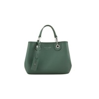 Emporio Armani Borsa a mano MyEA Bag Small Verde stampa cervo con tracolla in nastro con logo lettering All Over regolabile, estraibile