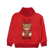 Moschino Felpa rossa a collo alto con maxi Patch Teddy