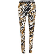 Versace Jeans Couture Leggings Nero con stampa Logo Brush Couture All Over