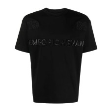 EMPORIO ARMANI T-SHIRT A MANICA CORTA BLACK IN COTONE CON MAXI LOGO RICAMATO TONO SU TONO	